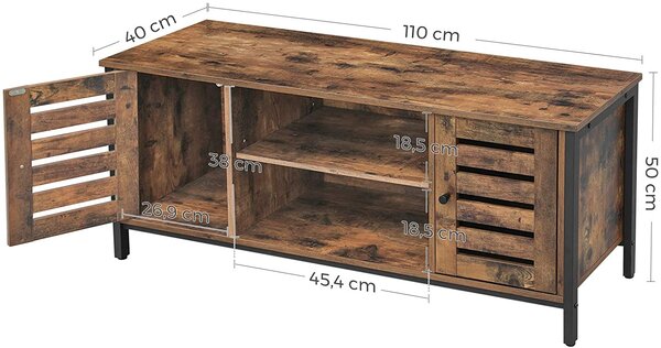 VASAGLE Televízny stolík industriálny 2 dvierka 110 x 40 cm