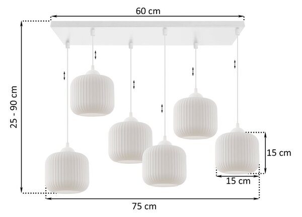 Závesné svietidlo Riffle, 6x biele sklenené tienidlo, w