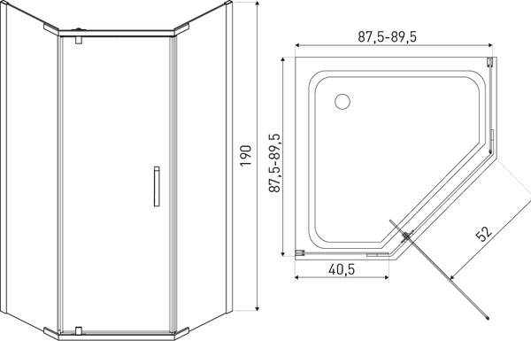 Novoterm Päťuholníkový sprchový kút NV-Metro 90x90, čierny/transparent - bez vaničky