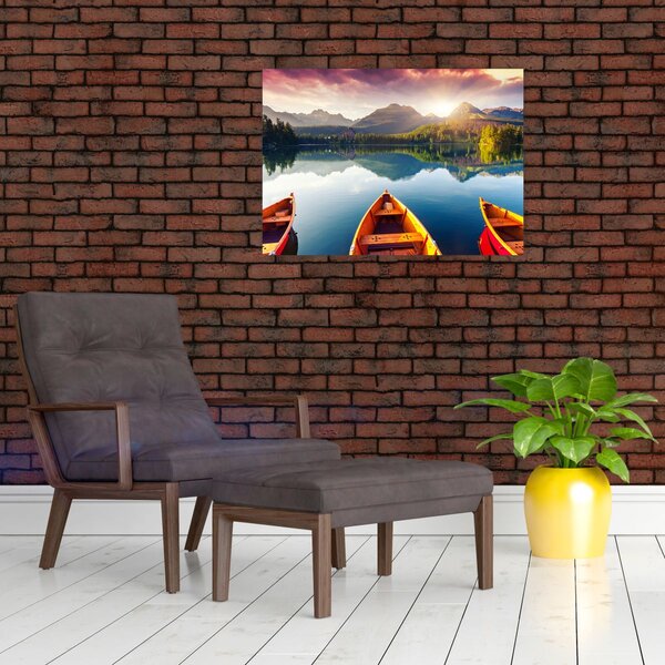 Obraz - Jazero s loďkami (70x50 cm)