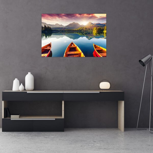 Obraz - Jazero s loďkami (90x60 cm)