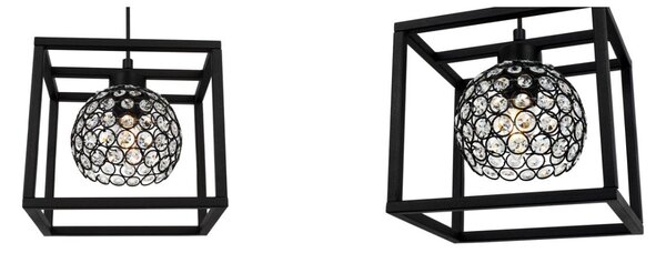 Závesné svietidlo Crystal Cage, 1x čierne krištáľové tienidlo v kovovom ráme