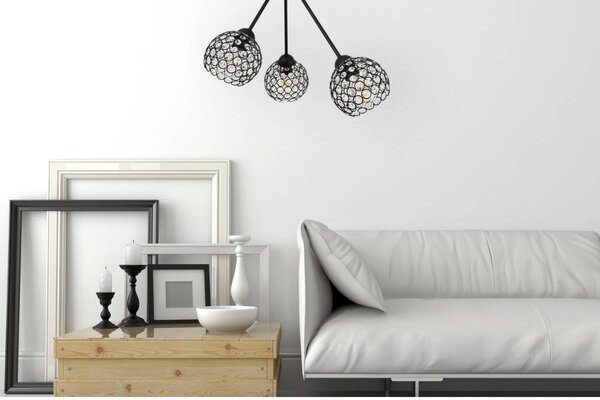 Stropné svietidlo Crystal Trio, 3x čierne krištáľové tienidlo