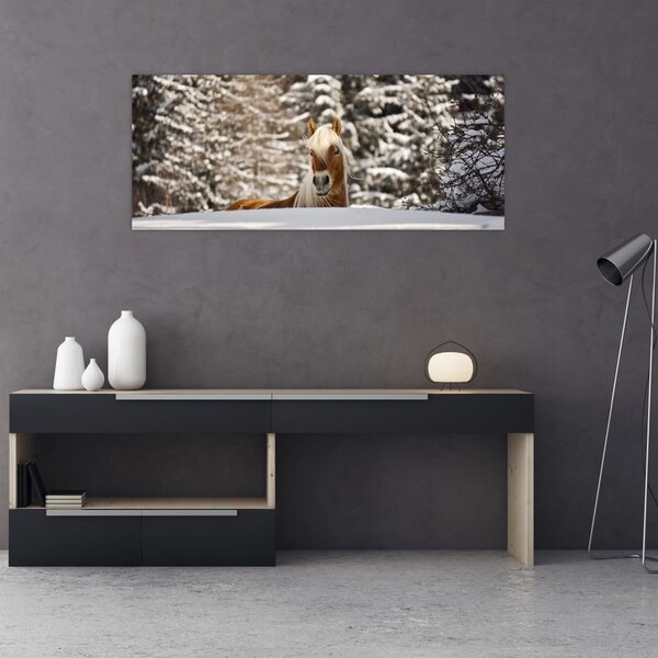 Obraz - Kôň v zimnej krajine (120x50 cm)