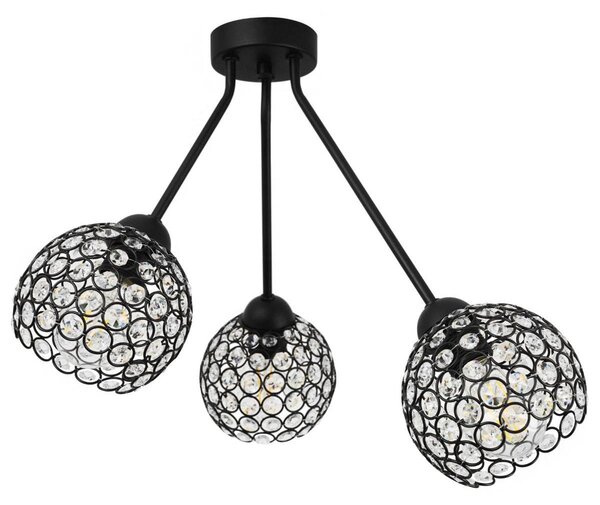 Stropné svietidlo Crystal Trio, 3x čierne krištáľové tienidlo
