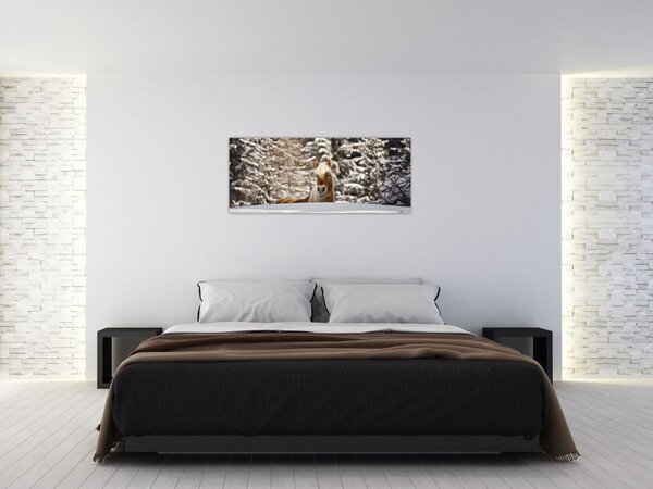 Obraz - Kôň v zimnej krajine (120x50 cm)