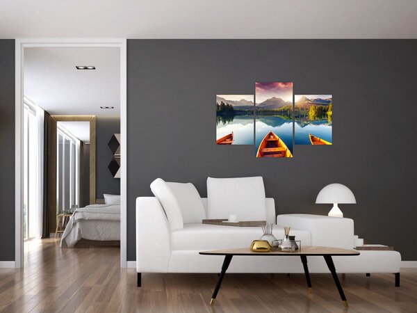 Obraz - Jazero s loďkami (90x60 cm)