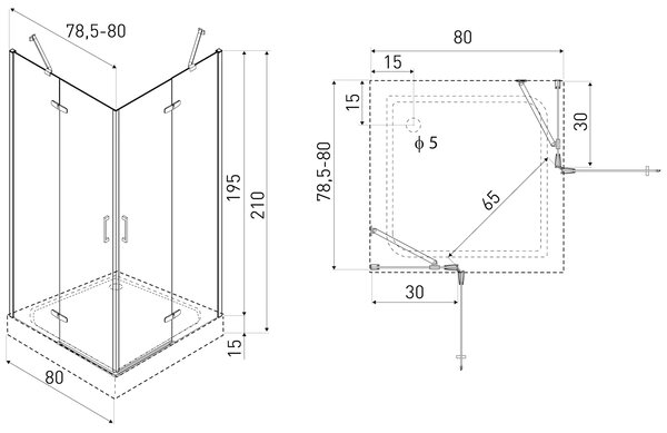 Novoterm Štvorcový sprchovací kút NV-Flow 80x80 čierna/transparent + vanička