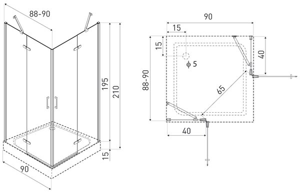 Novoterm Štvorcový sprchovací kút NV-Flow 90x90 chróm/transparent + vanička