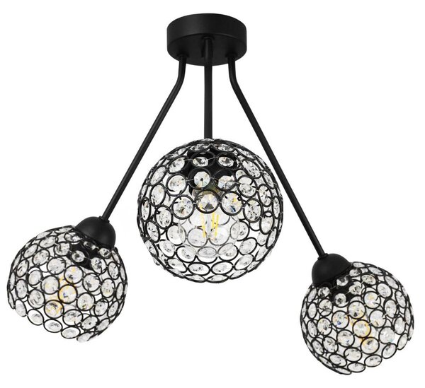 Stropné svietidlo Crystal Trio, 3x čierne krištáľové tienidlo