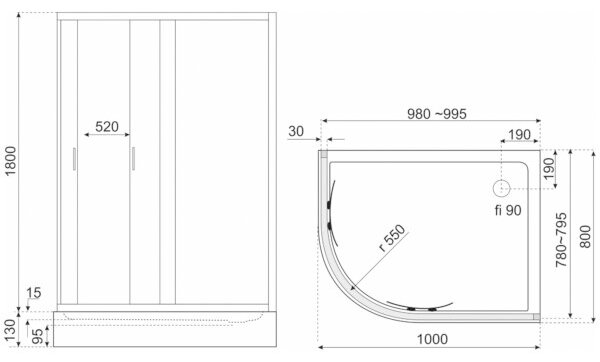 Novoterm Asymetrický sprchový kút NV-Madera 100x80 PRAVÝ chróm/potlač + vanička