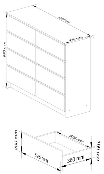 Ak furniture Komoda Kuba 120 cm 8 zásuviek biela