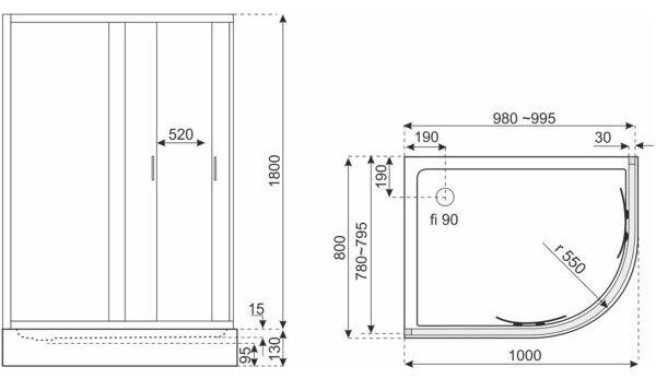 Novoterm Asymetrický sprchovací kút NV-Madera 100x80 ĽAVÝ chróm/potlač + vanička