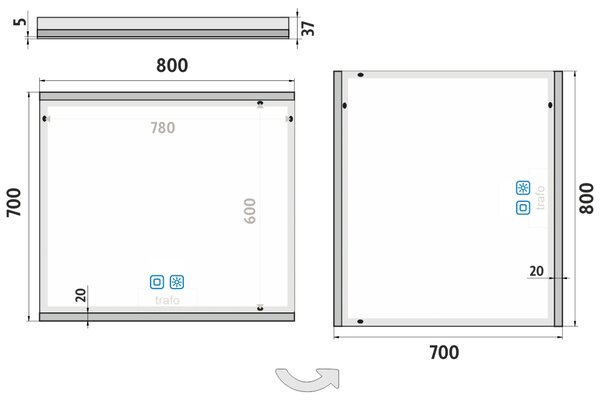 Nimco LED zrkadlo 800x700 s dvoma dotykovými senzormi - ZP 12003VX