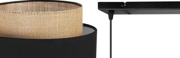 Závesné svietidlo Boho, 2x jutové/čierne textilné tienidlo