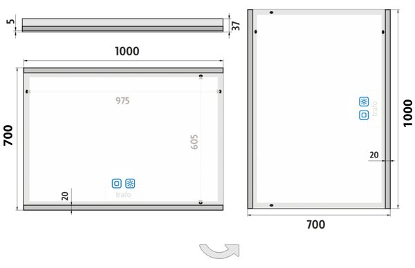 Nimco LED zrkadlo 1000x700 s dvoma dotykovými senzormi - ZP 12004VX