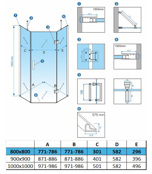 BPS-koupelny Päťuholníkový sprchový kút KZ10A GL BR 80x80 zlatý kartáčovaný/transparent - bez vaničky