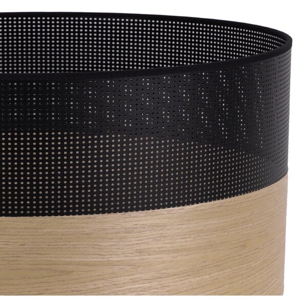 Závesné svietidlo Wood, 1x dýha zlatý dub/čierne PVC tienidlo, (fi 30cm)