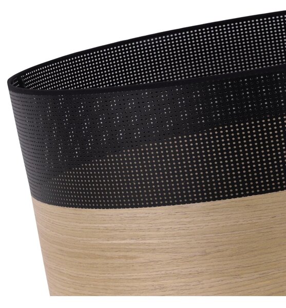 Závesné svietidlo Wood, 1x dýha zlatý dub/čierne PVC tienidlo, (fi 30cm)