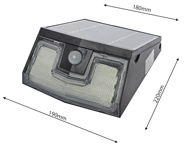 Exteriérové solárne nástenné LED svietidlo Solar, 1x LED 7w, čierna, pohybový senzor