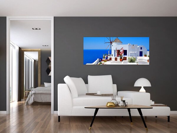 Obraz - Domček v Grécku (120x50 cm)