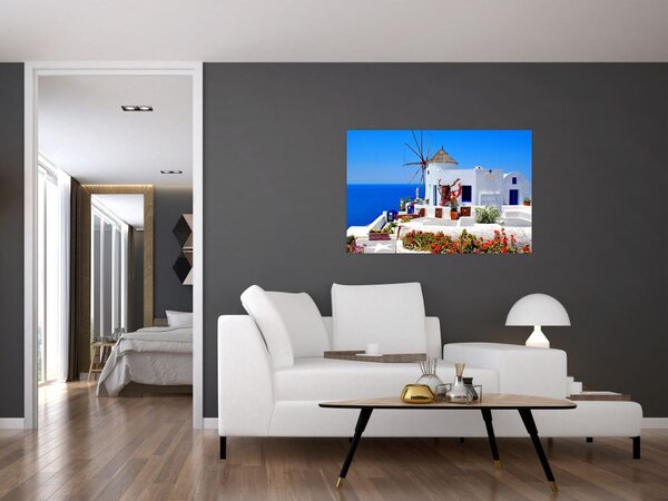 Obraz - Domček v Grécku (90x60 cm)