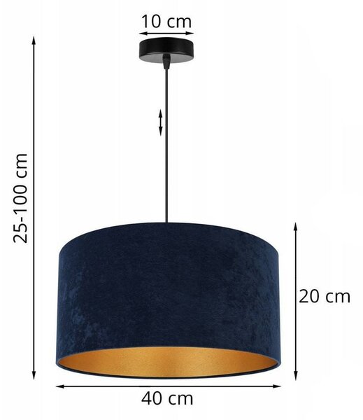 Závesné svietidlo Mediolan, 1x tmavomodré/zlaté textilné tienidlo, (fi 40cm)