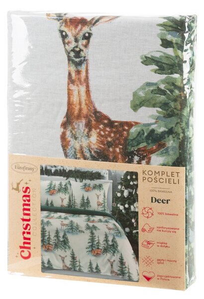 VIANOČNÉ RENFORCÉ OBLIEČKY DEER 160X200 CM, 2 KS 70X80 CM VZOROVANÉ