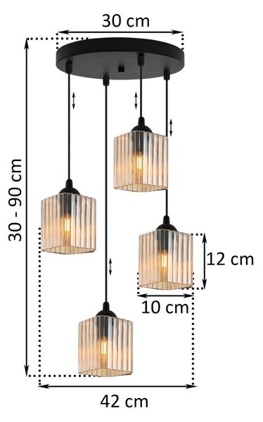 Závesné svietidlo Riffle Square, 4x medové sklenené tienidlo, b, o