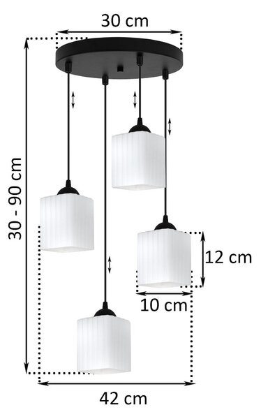 Závesné svietidlo Riffle Square, 4x biele sklenené tienidlo, b, o