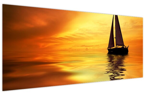Obraz - Plachetnica pri západe slnka (120x50 cm)