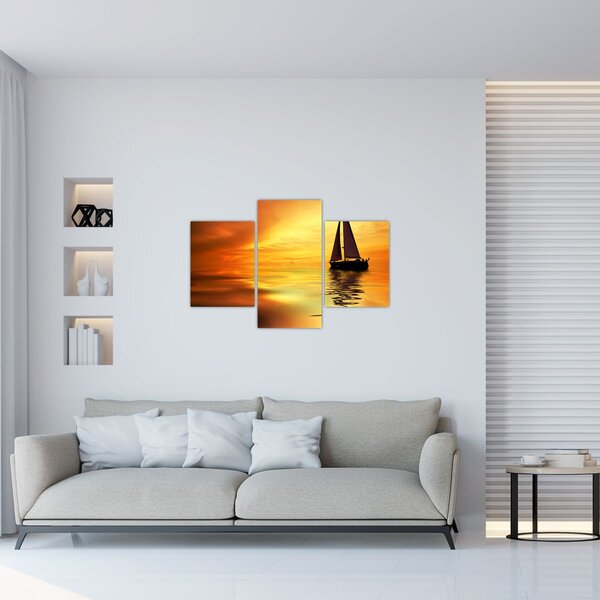 Obraz - Plachetnica pri západe slnka (90x60 cm)