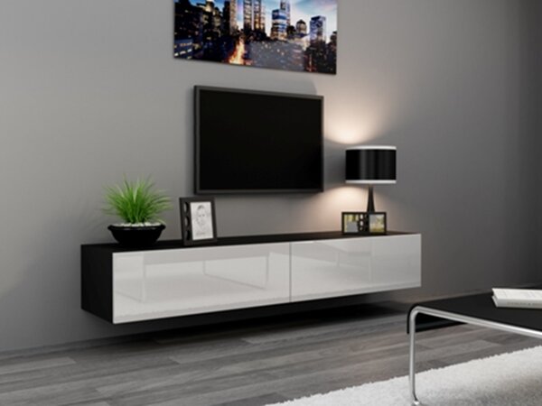 TV stolík na stenu Vigo 180 - čierna / biely lesk