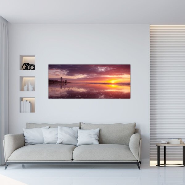 Obraz - Pláž pri západe slnka (120x50 cm)