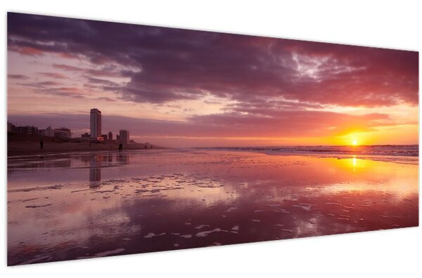 Obraz - Pláž pri západe slnka (120x50 cm)