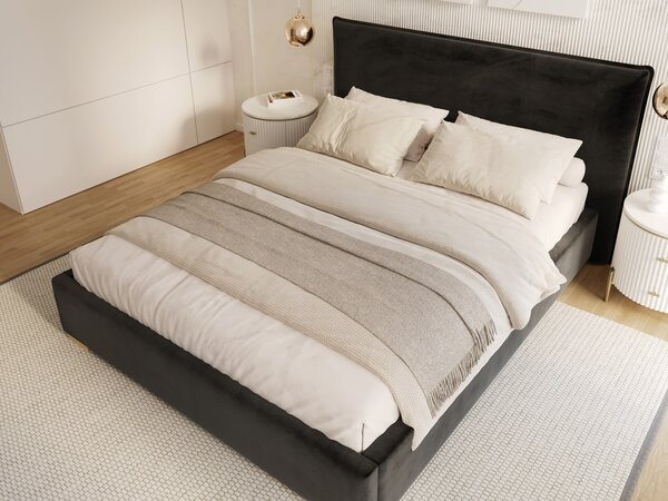 Čalúnená manželská posteľ s úložným priestorom Perfetto 140x200 - čierna