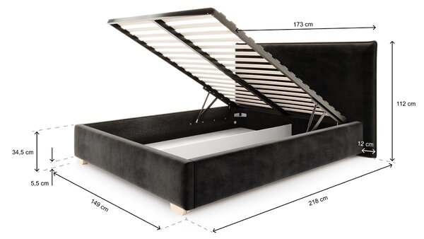 Čalúnená manželská posteľ s úložným priestorom Perfetto 140x200 - čierna