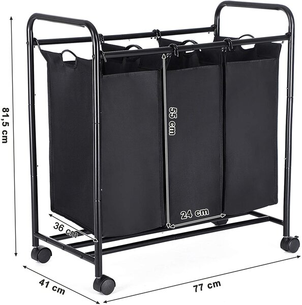 SONGMICS Kôš na bielizeň pojazdný čierny 3 x 44 l
