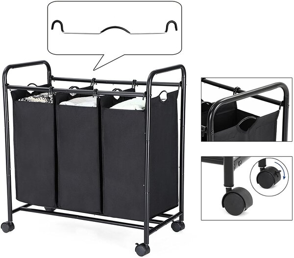 SONGMICS Kôš na bielizeň pojazdný čierny 3 x 44 l