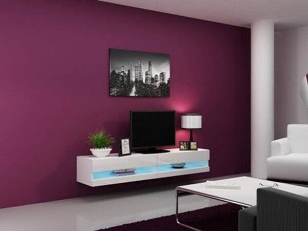 TV stolík na stenu Vigo New 180 - biela / biely lesk