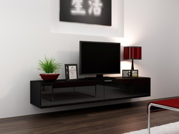 TV stolík na stenu Vigo 180 - čierna / čierny lesk