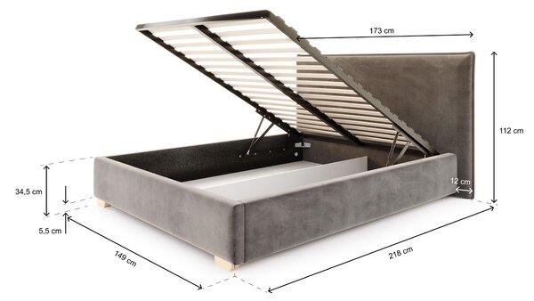 Čalúnená manželská posteľ s úložným priestorom Perfetto 140x200 - antracit