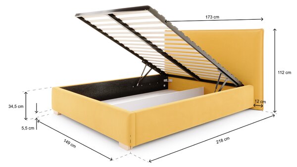 Čalúnená manželská posteľ s úložným priestorom Perfetto 140x200 - žltá