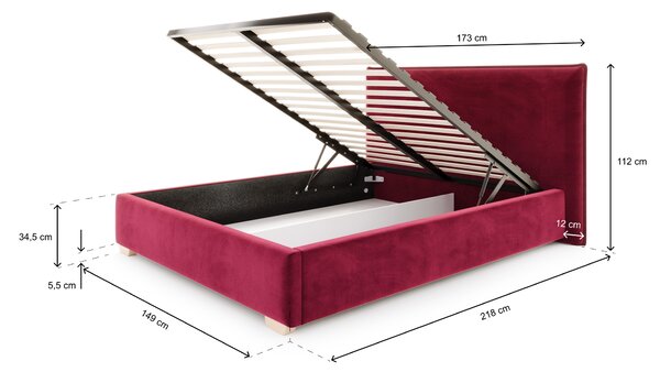 Čalúnená manželská posteľ s úložným priestorom Perfetto 140x200 - bordová