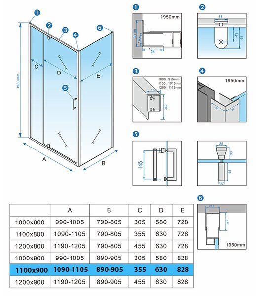 BPS-koupelny Obdĺžnikový sprchový kút ZES KZ07B BL 110x90 čierna/transparent - bez vaničky