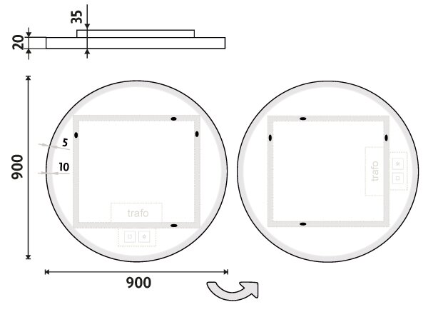 Nimco Biele okrúhle LED zrkadlo pr. 900 mm s dvoma dotykovými senzormi - ZPB 28003RVX-05
