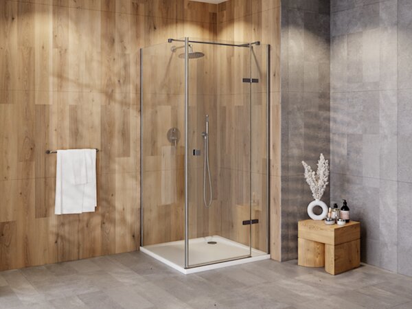 Besco Štvorcový sprchový kút PIXA GUN METAL SQ 90x90, výška 195 cm - bez vaničky BESCO-Orientácia: Pravá