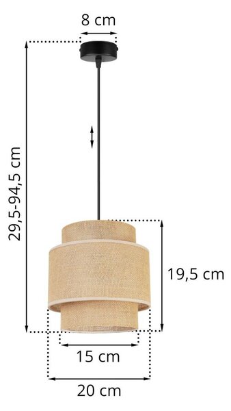 Závesné svietidlo Boho, 1x jutové tienidlo, (výber z 2 farieb konštrukcie)
