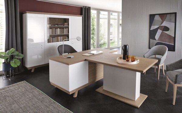 Komoda Aspen AS-K3 - biely vysoký lesk / dub (Grande 01)