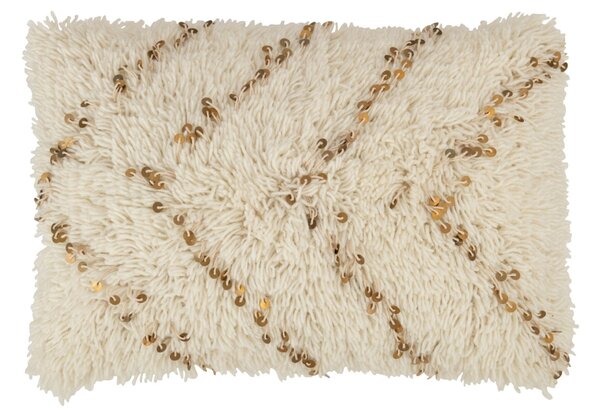 Krémový slučkový vankúš so zlatými flitrami Pearl – 40*60*20 cm - J-Line by Jolipa